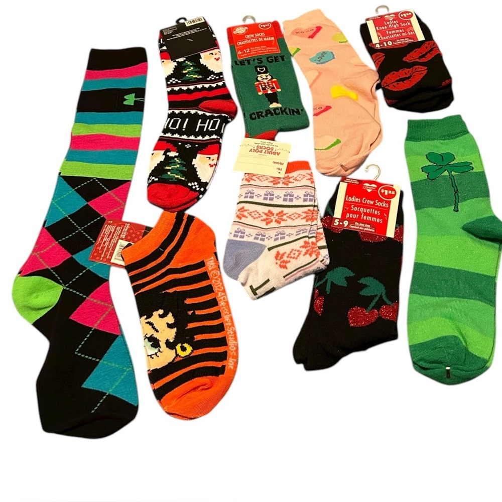 NWT Lot Of 9 Women’s Socks Multicolor Holiday Christmas St Pat Halloween Spring